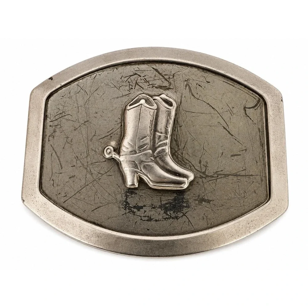 Cowboy Boots Belt Buckle Nickel Plated Western Rodeo Country Silver Tone Vintage